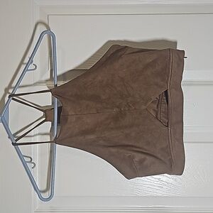 Kendall and Kylie Faux Suede Halter Crop Top Side Zip Size S